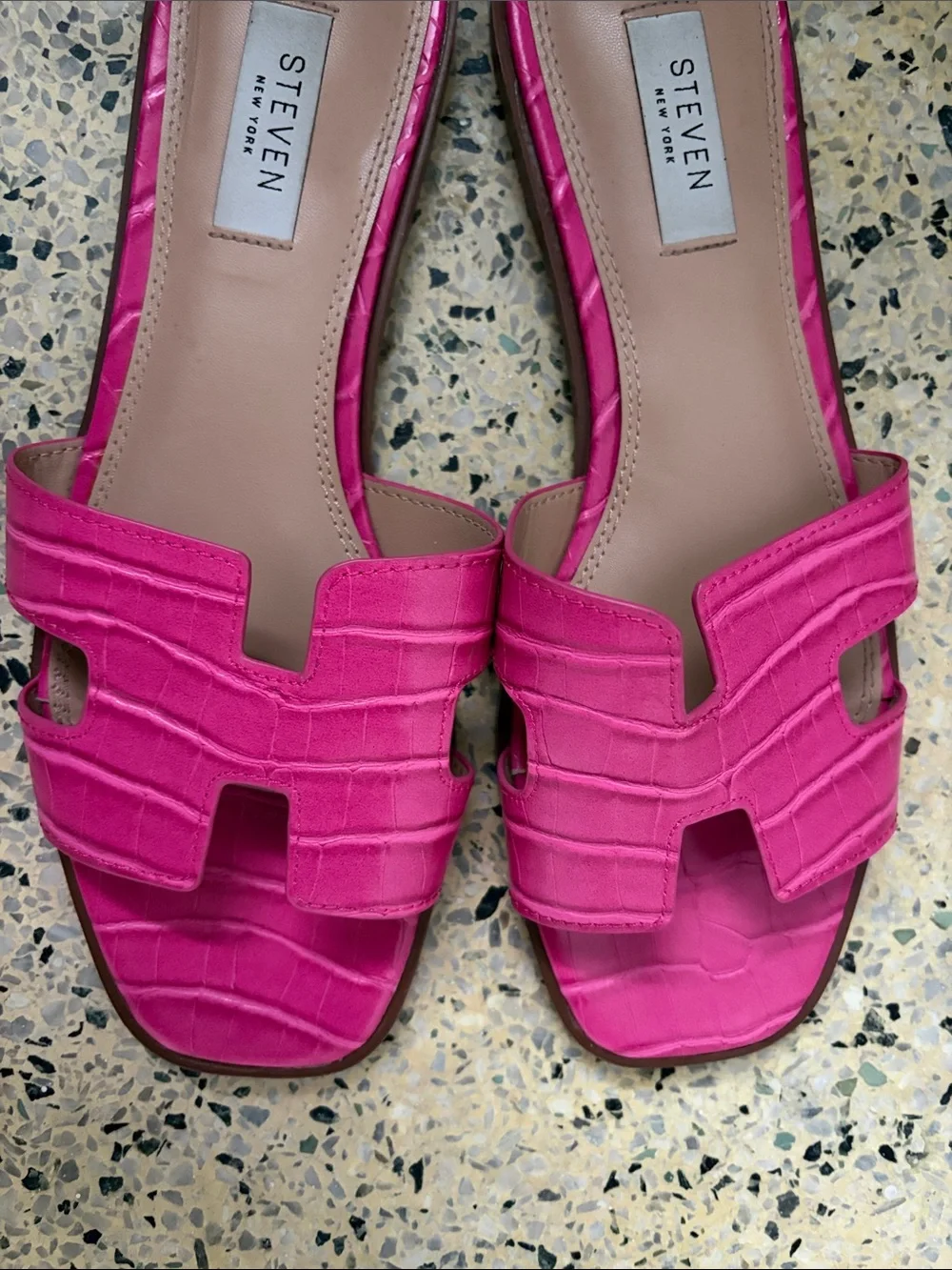 Hot Pink Croc-Texture Slide Sandals